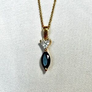 Elegant 14k Gold Black Stone Diamond Pendant Necklace